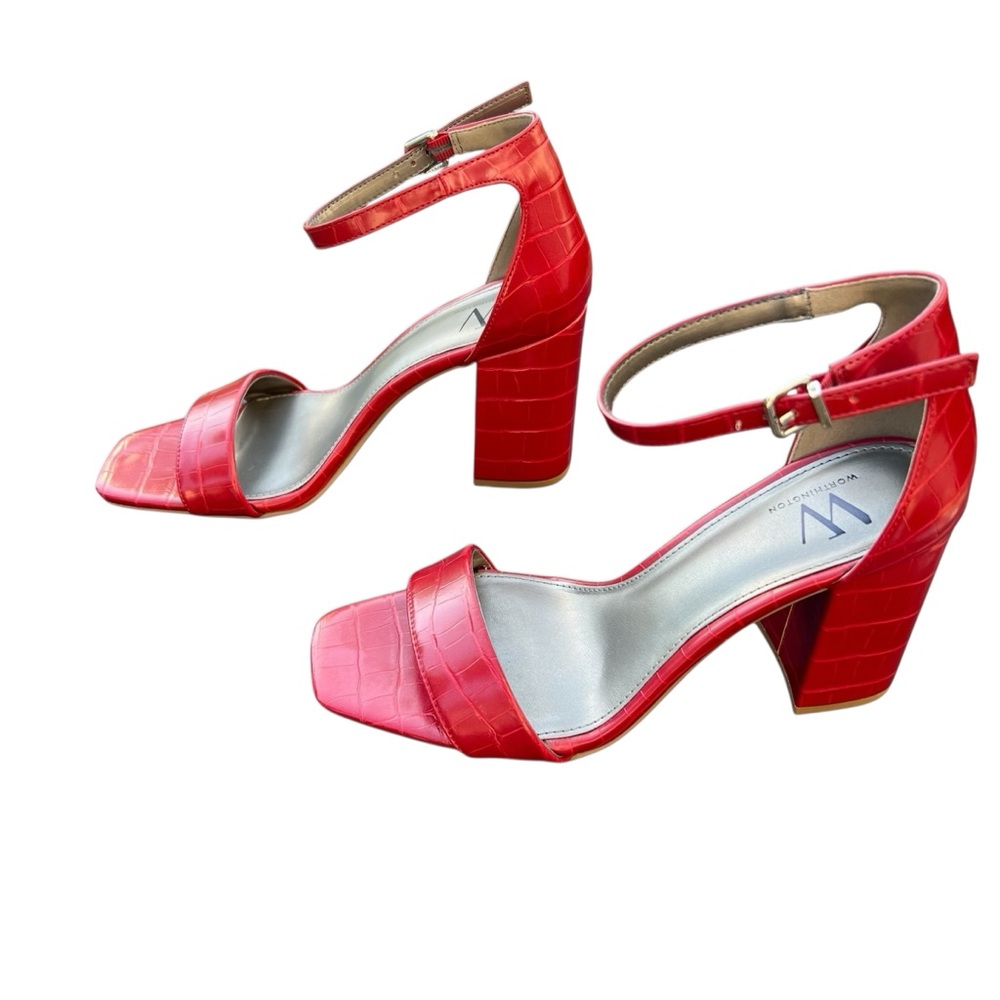 Worthington Block Heel Sandal Ankle Strap 8.5M Reptile Party Career City Holiday